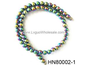 Rainbow Color Round Hematite Beads Stone Chain Choker Fashion Women Necklace
